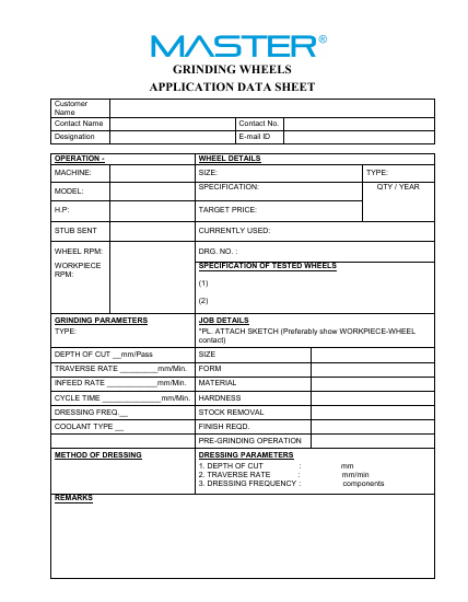 Grinding Wheels - Application Data Form