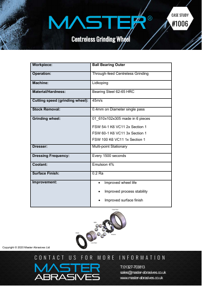 Centreless Grinding Wheel - Ball Bearing Outer - Case Study 1006 