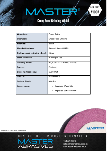 Creep Feed Grinding Wheel - Pump Rotor - Case Study 1007 