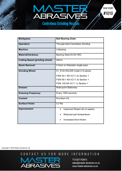 Centreless Grinding Nozzles - Ball Bearing Outer - Case Study 1010 