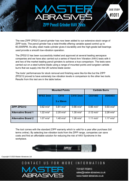 ZIPP Pencil Grinder HAV Tests -Case Study 1011 