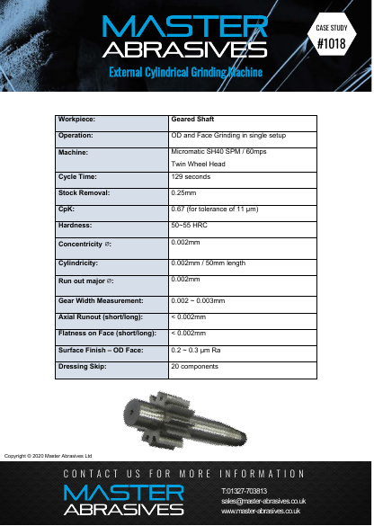 External Cylindrical Grinding Machine - Geared Shaft - Case Study 1018 