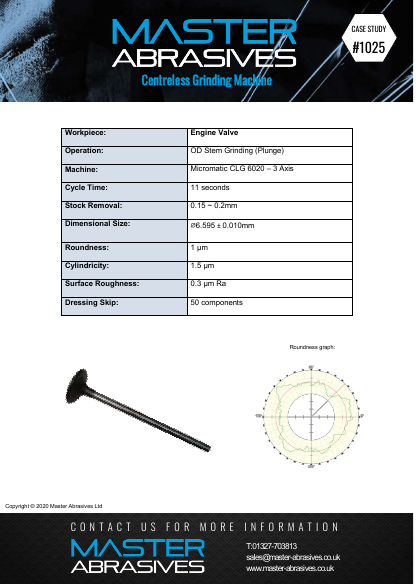 Centreless Grinding Machine - Engine Valve - Case Study 1025 