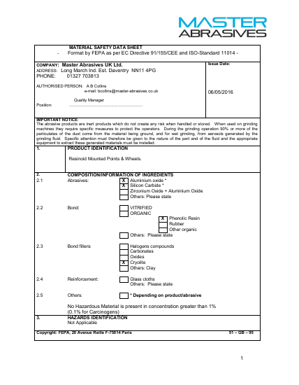 Master Mounted Points (Resin) MSDS