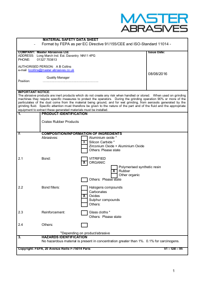 Cratex Rubber Products MSDS